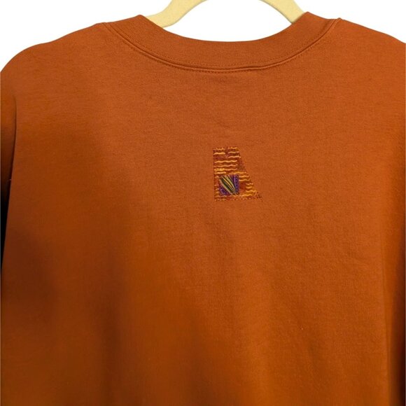 Nu Views Rust Orange XXL Long-Sleeve Top Abstract Patchwork vintage 80s Western - Picture 9 of 14